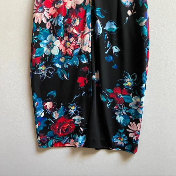 Betsey Johnson Black Floral Midi short sleeve Dress Sz 4 - Picture 5 of 15